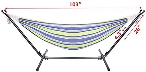 Hammock Set (Hammock Frame Small Color Bar) Natural Rope (Green Strip)