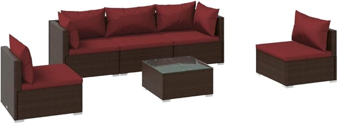6 Piece Patio Lounge Set with Cushion, Piece Patio Set Furniture Conversation Sets Patio Lounge Set Outdoor Patio Sectional s Poly Rattan Brown