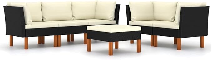6 Piece Patio Lounge Set with Cushions, Porch Furniture Set Patio Conversation Set Front Porch Furniture Outdoor Dining Sets for Exhibition Piazza Garden Negotiation Area Poly Rattan Black