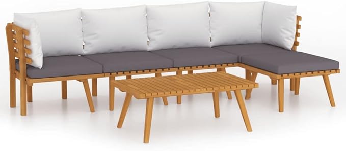 Backyard Furniture Patio Conversation Sets Outdoor Seating 6 Piece Patio Lounge Set with Cushions Solid Acacia Wood Suitable for Swimming Pool, Courtyard, Garden