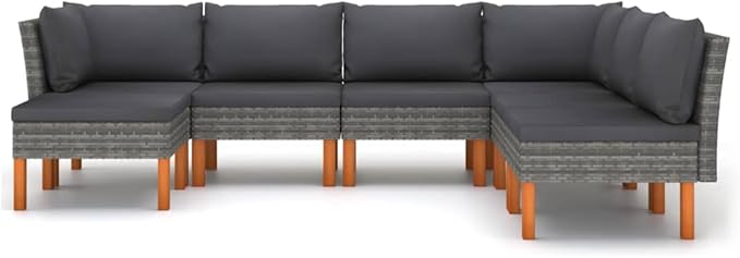 7 Piece Garden Lounge Set,Garden Patio Wicker Furniture Set,All-Weather Outdoor Couch Sectional Patio Set,Modular Sofa set,Patio Conversation Set Garden Patio Sofa Set,with Cushions Poly Rattan Gray