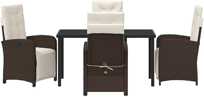 Afuera Living 5 Piece Poly Rattan Patio Dining Set, Brown Finish, Tempered Glass Top, Weather-Resistant, Ergonomic Cushions, Track Armrests, Sleek Design for Outdoor Garden or Patio Dining