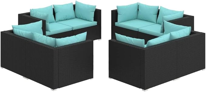 8 Piece Patio Lounge Set with Cushion, Outdoor Patio Sectional Patio Lounge Set Furniture Conversation Sets Piece Patio Set s Poly Rattan Black