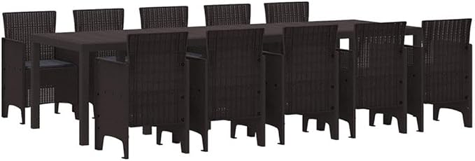 Afuera Living 11 Piece Poly Rattan Garden Dining Set, Anthracite Matte Finish, Ergonomic UV-Resistant Design, Seating Capacity 12, Rectangular Outdoor Patio Furniture for Gatherings or Dining