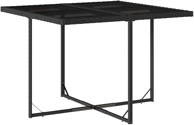 9-Piece Garden Dining Set, Patio Furniture Set with Tempered Glass Table, 4 High-Back Chairs and 4 Stools, Space-Saving PE Rattan Wicker Outdoor Dining Set for 8, Black and Cream