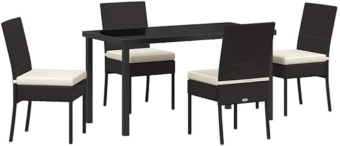 Afuera Living 5 Piece Poly Rattan Garden Dining Set, Black Finish, Powder-Coated Steel Frame, UV-Resistant Material, Removable Cushions with Zipper, Modern Patio or Garden Seating for Outdoor Dining