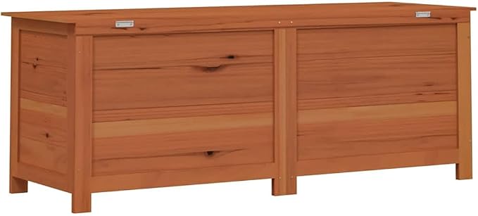 Large Brown Solid Fir Wood Outdoor Cushion Storage Box Deck Container 59.1 x 19.7 x 22 in Rectangular Patio Chest for Garden, Terrace, Poolside
