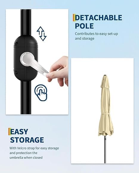 IDEALHOUSE 9Ft Outdoor Patio Umbrella, 8 Sturdy Ribs Table Umbrella With Crank Lift & Push Button Tilt, Market Umbrella UV Protection Waterproof for Garden, Deck, Backyard, Pool