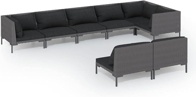 Patio Lounge Set with Cushions,Outdoor Table and Chairs Set,Terrace Conversation Set Furniture,Outdoor Furniture,for Garden,Backyard,8 Piece Poly Rattan Dark Gray