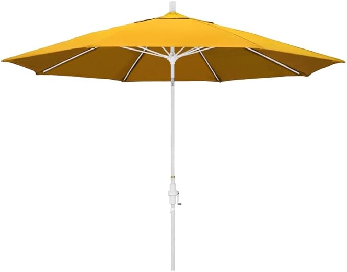 California Umbrella 11' Round Fiberglass Rib Market Umbrella, Crank Lift, Collar Tilt, Yellow, White Pole (GSCUF118170-SA57-DWV)