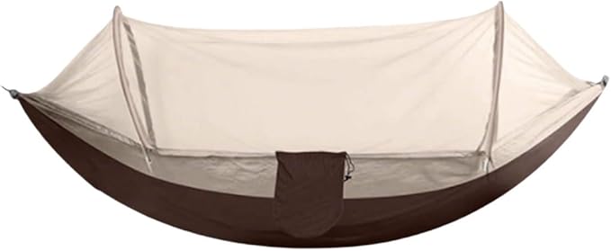 Portable Polyester Hammock with Mesh Outdoor Lightweight Portable Stable and Load-Bearing with Storage Bag On The Side Hammock Comfortable(Brown,L)