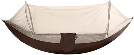 Portable Polyester Hammock with Mesh Outdoor Lightweight Portable Stable and Load-Bearing with Storage Bag On The Side Hammock Comfortable(Brown,L)