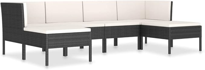 Patio Lounge Set with Cushions,Outdoor Patio Furniture,Outdoor Chat Conversation Set,Garden Furniture Sets,for Patio,Backyard,Garden,Outdoor,6 Piece Poly Rattan Black