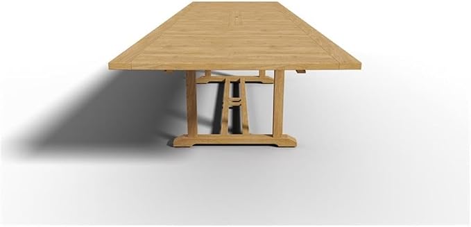 Pemberly Row Teak Outdoor Dining Table, Double Extensions, Natural Hand-Sanded Finish, Premium Durable Wood, Adjustable Length 82.75-118 in, Sturdy Patio Furniture for Backyard BBQ or Family
