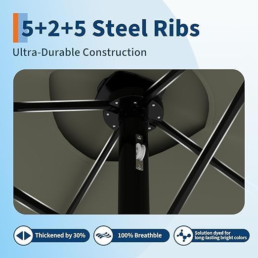 15FT Rectangular Patio Umbrella With Solar Lights & Base Included - Large Patio Umbrella With Crank Handle, UV Protection for Outdoor Market, Lawn, Backyard, Pool