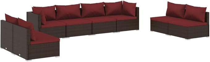 8 Piece Patio Lounge Set with Cushion, Piece Patio Set Furniture Conversation Sets Patio Lounge Set Outdoor Patio Sectional s Poly Rattan Brown