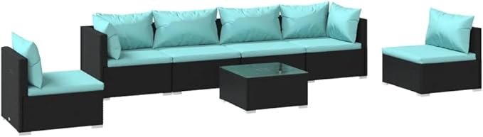 7 Piece Patio Lounge Set with Cushion, Furniture Conversation Sets Patio Lounge Set Piece Patio Set Outdoor Patio Sectional s Poly Rattan Black