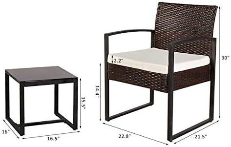 Brown Outdoor Patio Conversation Set Outdoor Wicker Chairs Set of 3, 1 Coffee Table Patio Rattan Dining Chairs Porch Chairs,Outdoor Patio Chairs, Seating for Garden, Backyard, Balcony 62 x 58 x 41cm