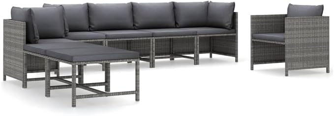 8-Piece Modular Patio Furniture Set Grey Square PE Rattan Outdoor Sectional Couch with Cushions 23.6 x 23.6 x 23.6 in Durable Steel Frame for Terrace Balcony Garden