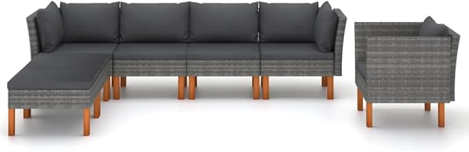 7 Piece Patio Lounge Set,Patio Sofa,Outdoor Daybed,Outdoor Couch,Patio Seating,Patio Conversation Sets,Outdoor Furniture Sets,for Backyard,Garden,Deck, Poly Rattan and Eucalyptus Wood Gray