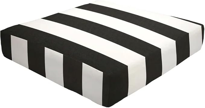 FoamRush Sunbrella 3" x 18" x 18" Cabana Classic Striped Indoor/Outdoor Pillow Home Decorative Seat Cushion Black and White Made in USA
