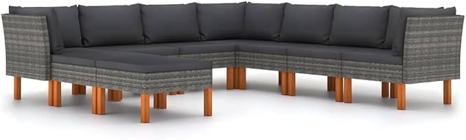 9 Piece Garden Lounge Set,Garden Patio Wicker Furniture Set,All-Weather Outdoor Couch Sectional Patio Set,Modular Sofa set,Patio Conversation Set Garden Patio Sofa Set,with Cushions Poly Rattan Gray