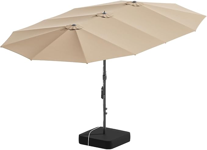 15 FT Patented Misting Patio Umbrella with Base, Outdoor Umbrella with Built-in Rechargeable Mist System