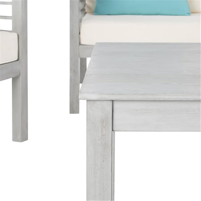 SAFAVIEH Outdoor Collection Alda Grey Wash/ White Cushions/ Light Blue Pillows 4-Piece Conversation Patio Set