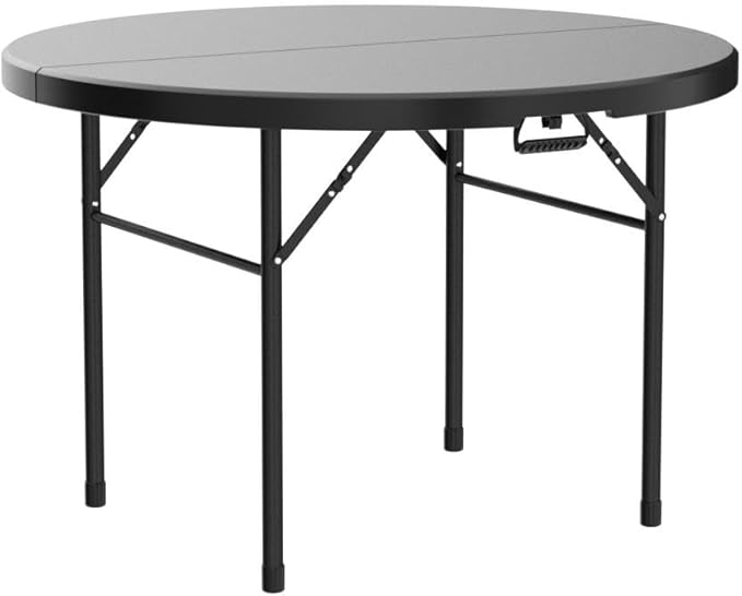 YITAHOME 48 Inch Round Folding Table for Outdoor/Indoor, Heavy Duty Folding Plastic Table w/Thick Table Top and Sturdy Metal Frame, Ideal for Party Picnic Camping BBQ Events, Black