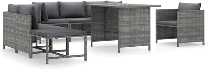 8 Piece Patio Conversation Set Modular Grey PE Rattan Outdoor Sectional Sofa for Garden Balcony Porch 23.6 x 23.6 x 12.6 in Removable Cushion Covers