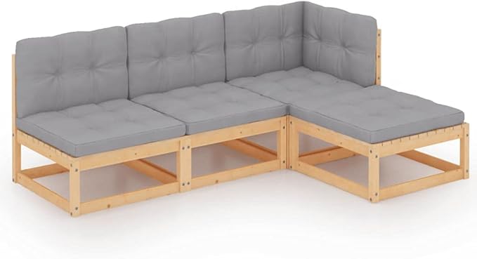 Patio Furniture Sets,All-Weather Outdoor Couch Sectional Patio Set,Modular Sofa Set,Patio Conversation Set Garden Patio Sofa Set,4 Piece Garden Lounge Set with Cushions Solid Pinewood