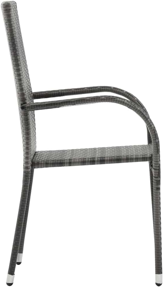 7 Piece Patio Dining Set Poly Rattan Gray Outdoor Table and Chairs for 6, Solid Acacia Wood Dining Table with Steel Frame, Stackable Weather Resistant PE Rattan Chairs for Backyard Garden Deck Patio