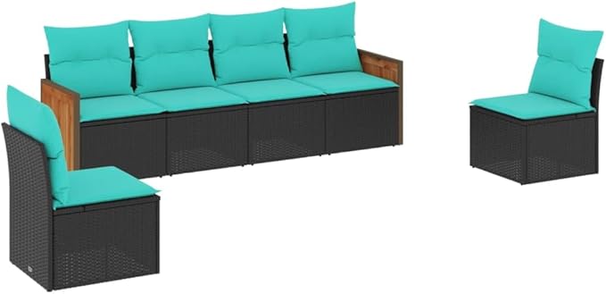 6 Piece Patio Sofa Set with Cushions, Outdoor Dining Sets Garden Lounge Set Patio Conversation Set Outdoor Sofa Sets for Poolside Piazza Negotiation Area Garden Black Poly Rattan