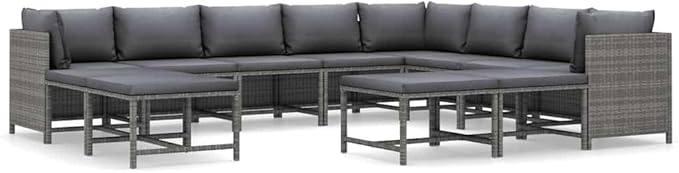 12-Piece Grey Anthracite PE Rattan Modular Patio Conversation Set 23.6" Outdoor Sectional Sofa