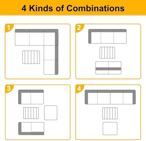 PayLessHere Patio Furniture 4 Pieces Outdoor Furniture L-Shaped Sectional Sofa Conversation Sets Patio Corner Set with Coffee Table Acacia Wood and Waterproof Cushion