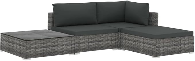 Patio Lounge Set with Cushions,Outdoor Furniture,Outdoor Furniture Sets,Patio Conversation Sets,for Garden,Deck,Backyard,4 Piece Poly Rattan Gray