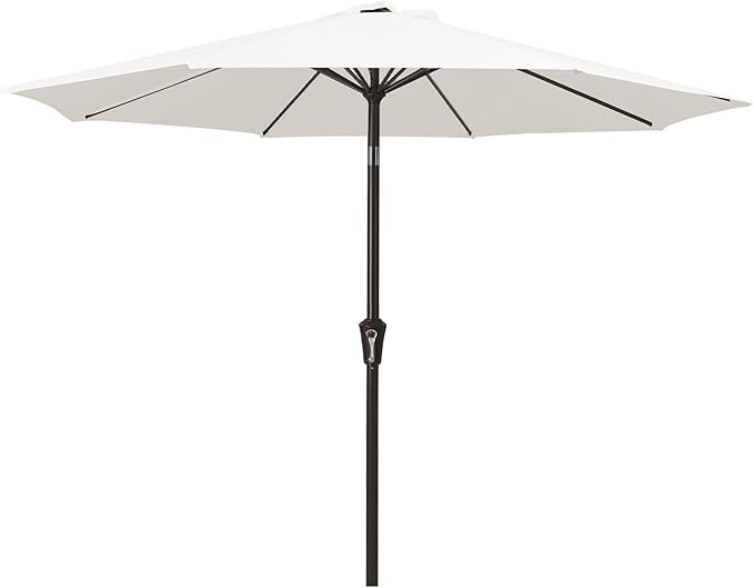MEWAY 9ft Patio Umbrella Outdoor Table Umbrellas with Push Button Tilt and Crank, Market Umbrella 8 Sturdy Ribs for Deck, Garden, Pool and Backyard, Creamy-white