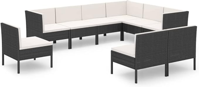 Patio Lounge Set with Cushions,Patio Furniture Sets,Patio Conversation Sets,Outdoor Furniture Sets,for Garden,Backyard,Outdoor,9 Piece Poly Rattan Black
