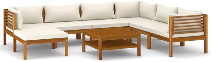 Patio Lounge Set with Cream Cushion,Patio Furniture Sets,Patio Conversation Sets,Outdoor Furniture Sets,for Garden,Backyard,Outdoor,8 Piece Solid Acacia Wood