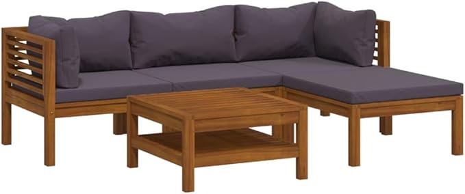 Backyard Furniture Patio Conversation Sets Outdoor Seating 5 Piece Patio Lounge Set with Cushion Solid Acacia Wood Suitable for Swimming Pool, Courtyard, Garden