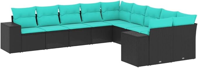 10 Piece Patio Sofa Set with Cushions, Patio Conversation Set Outdoor Sofa Sets Porch Furniture Set Garden Lounge Set for Piazza Negotiation Area Exhibition Poolside Black Poly Rattan