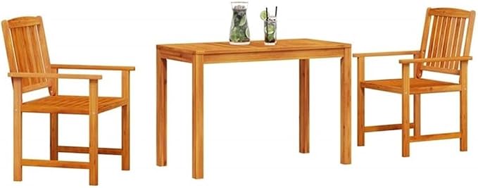 BOWERY HILL Contemporary Solid Acacia Wood Garden Dining Set, Brown Finish, 2-Piece Outdoor Patio Dining Set with Rectangular Table and 2 Chairs, Weather-Resistant, Durable Modern Design for Backyard
