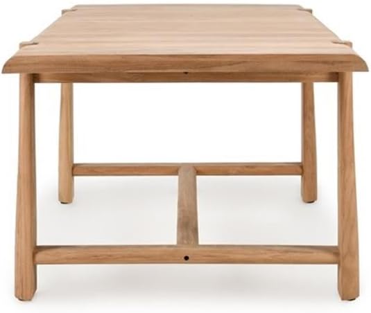 Pemberly Row 94" Teak Wood Outdoor Dining Table, Natural Matte Finish, Seats 8, Plank-Style Top, Durable Patio Furniture for Outdoor Gatherings, 94Wx39Dx30H, Plastic Floor Protectors