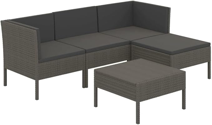 5 Piece Patio Lounge Set with Cushions,Patio Sofa,Outdoor Daybed,Outdoor Furniture Sets,Patio Seating,Patio Conversation Sets,Modern Set,Patio Furniture Set,Front Porch Furniture, Poly Rattan Gray