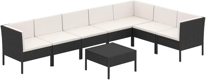 8 Piece Patio Lounge Set with Cushions,Patio Sofa,Outdoor Daybed,Patio Seating,Outdoor Furniture Sets,Patio Conversation Sets,Modern Set,Outdoor Patio Chairs,Patio Furniture Set, Poly Rattan Black