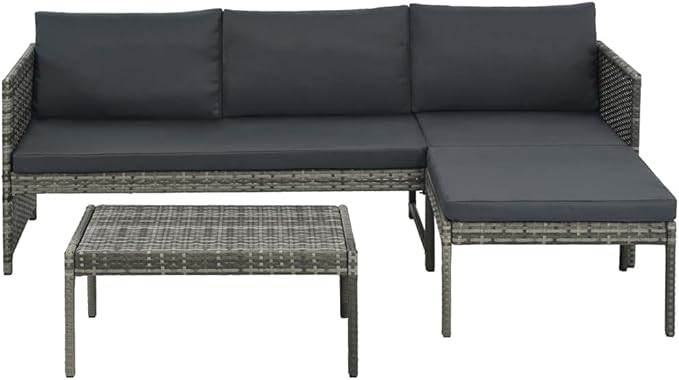 Wicker Outdoor Patio Furniture Set, PE Rattan Patio Conversation Set 3 Piece Garden Lounge Set with Cushions Poly Rattan Gray