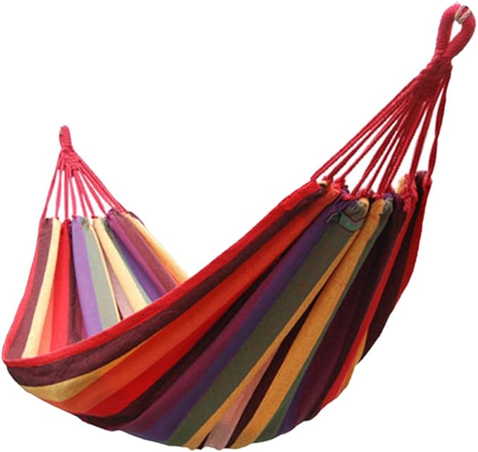 Homoyoyo Outdoor Camping Canvas Hammock Swing Striped Hanging Chair 190x85cm Rainbow Color Portable Patio Garden Hammock for Travel and Indoor Use