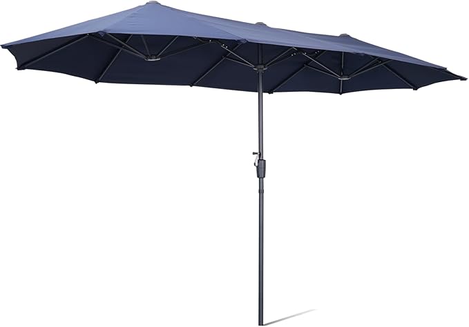 13 ft Patio Umbrella with Base, Large Rectangle Outdoor Umbrella with Matching Stand, Strap, Crank, Navy Blue