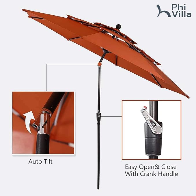 PHI VILLA 5pc Patio Dining Set with Umbrella, Square Table, Rattan Chairs | Includes 37" square metal table, 4 cushioned rattan chairs, and 10ft red umbrella. Perfect for patio, deck, yard, or porch