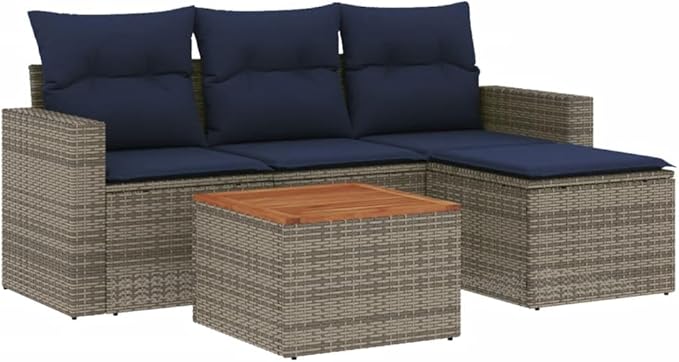 vidaXL Patio Sofa Set with Cushions 5 Piece, Outdoor Conversation Set, Patio Furniture Set for Balcony Garden, Modern Style, Gray Poly Rattan